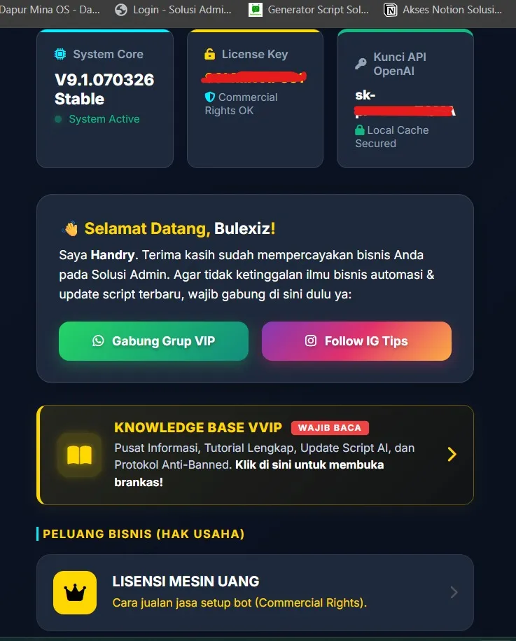 🎛️ PUSAT KENDALI VVIP (DAPUR MINA OS)