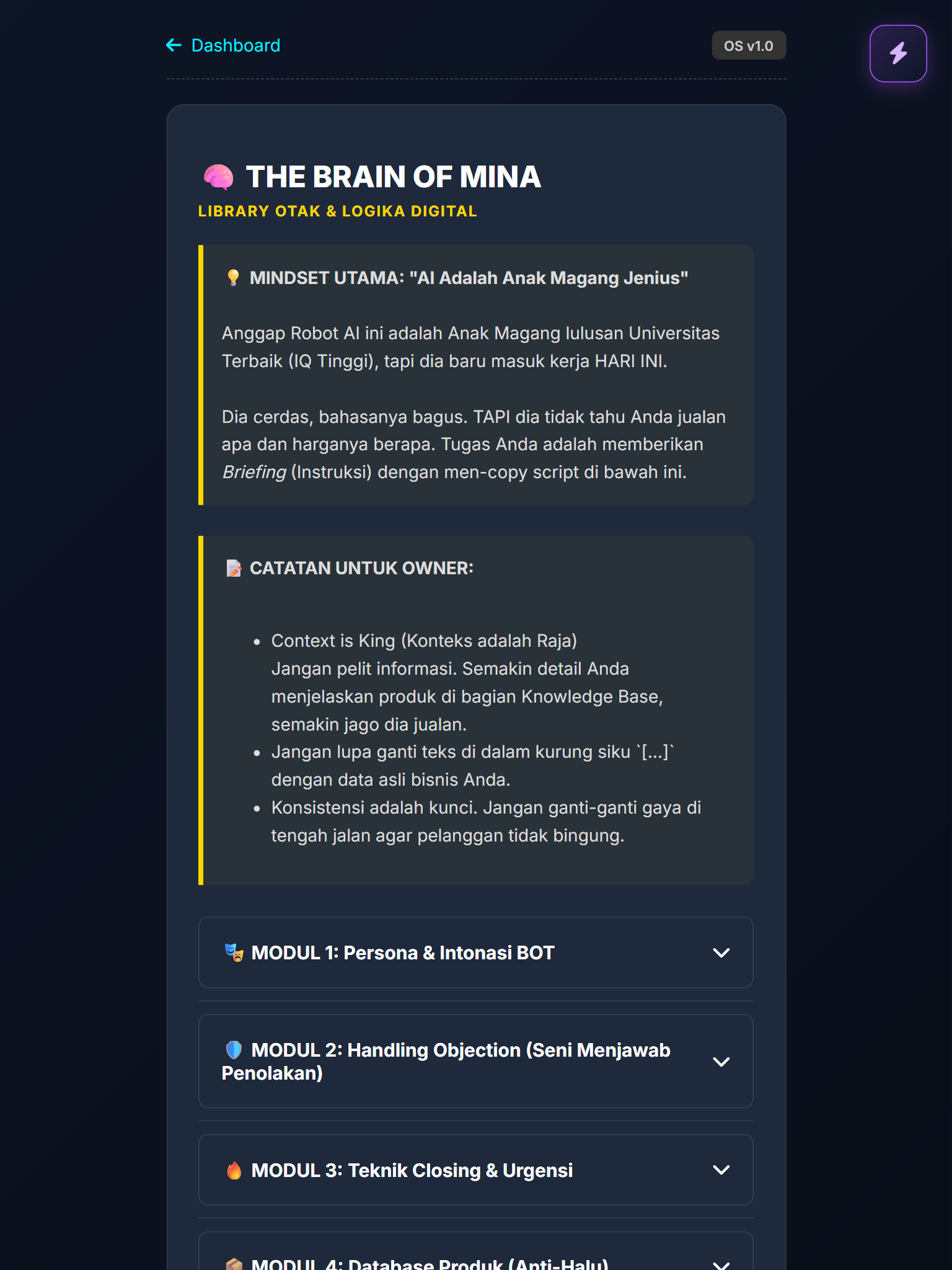 The Brain of Mina: Arsitektur Prompt Anti-Halu & Siap Closing